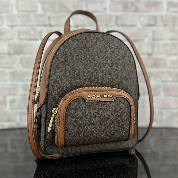 MICHAEL KORS JAYCEE XS BACKPACK MK SIGNATURE CONVERTIBLE SHOULDER BAG $398 Brown - Picture 1 of 8